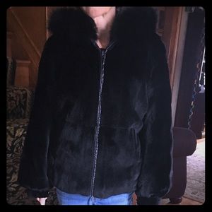 Genuine Mink reversible to leather hooded jacket